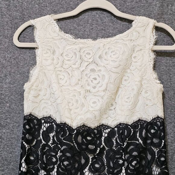 Adrianna Papell Sheath Dress Womens 4 Nylon‎ Blend Black White Lace Floral Mini - Picture 2 of 16